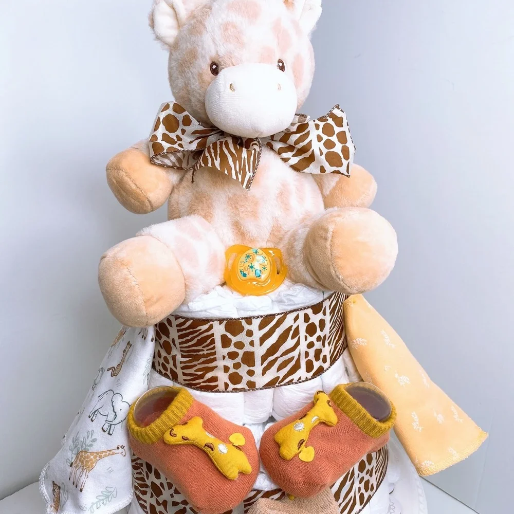 Giraffe Diaper Cake, Safari Themed